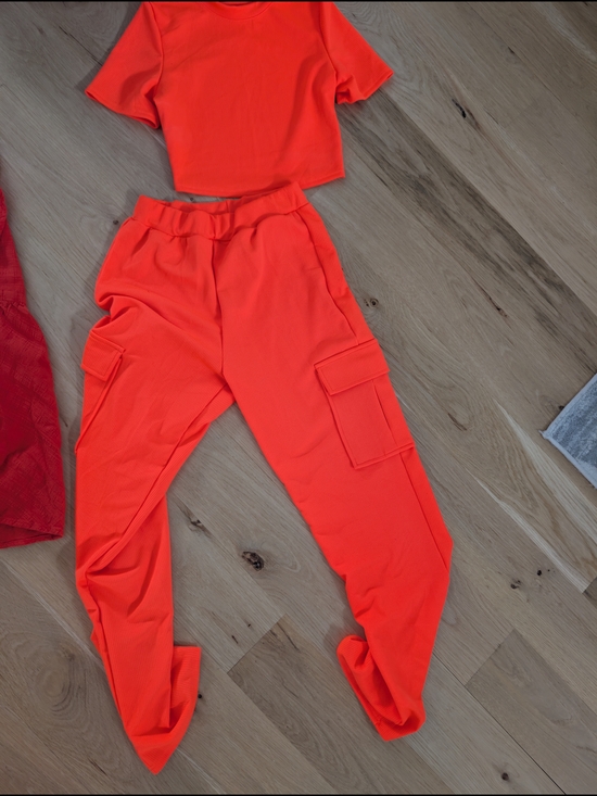 Pants - Women's Neon Orange Cargo Jogger Pants - Bright Stretch Comfort